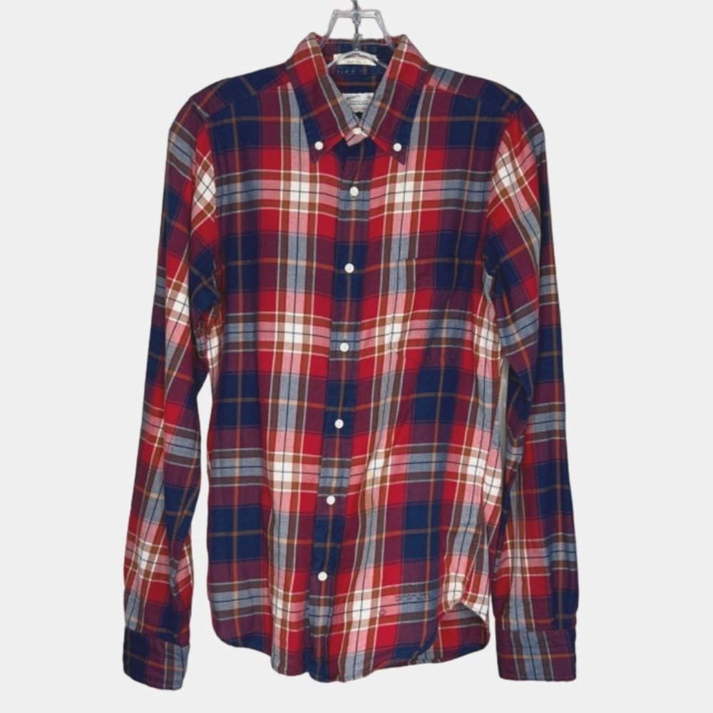 Gant‎ Rugger Shirt Men XSmall Red Blue Plaid The Hugger New Hauer Camp Cabincore